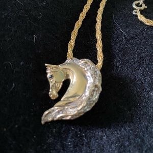 One of a kind custom made gold & diamond  horse head. Necklace.